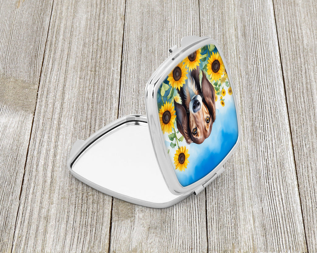 Saluki in Sunflowers Compact Mirror Decorative Travel Makeup Mirror for Women Girls Gifts Pocket Makeup Mirror Folding Handheld