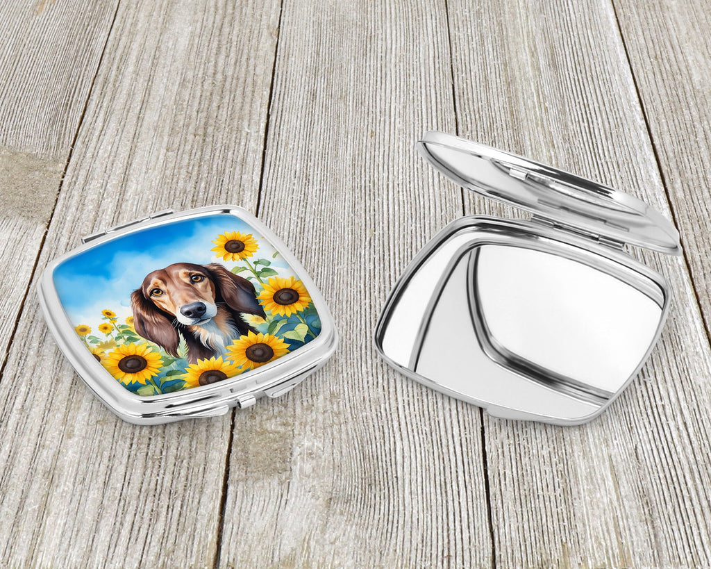 Saluki in Sunflowers Compact Mirror Decorative Travel Makeup Mirror for Women Girls Gifts Pocket Makeup Mirror Folding Handheld