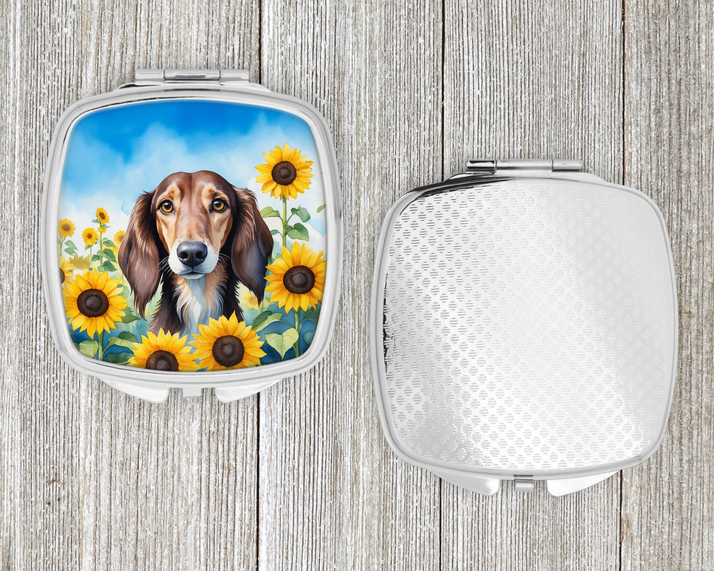 Saluki in Sunflowers Compact Mirror Decorative Travel Makeup Mirror for Women Girls Gifts Pocket Makeup Mirror Folding Handheld