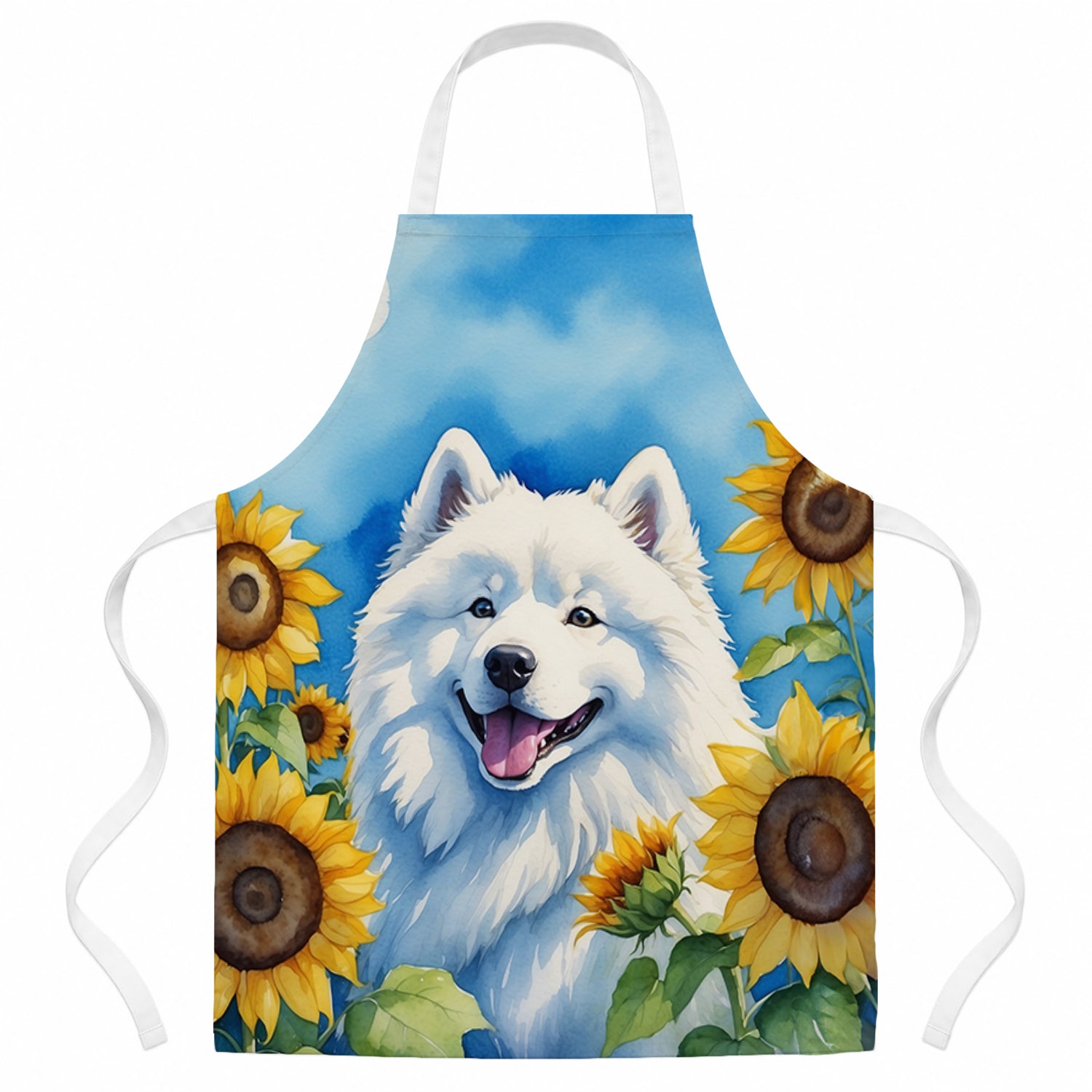 Samoyed in Sunflowers Apron Cooking Kitchen Server Baking Crafts Gardening for Adult Women Men, Unisex, Large, Multicolor