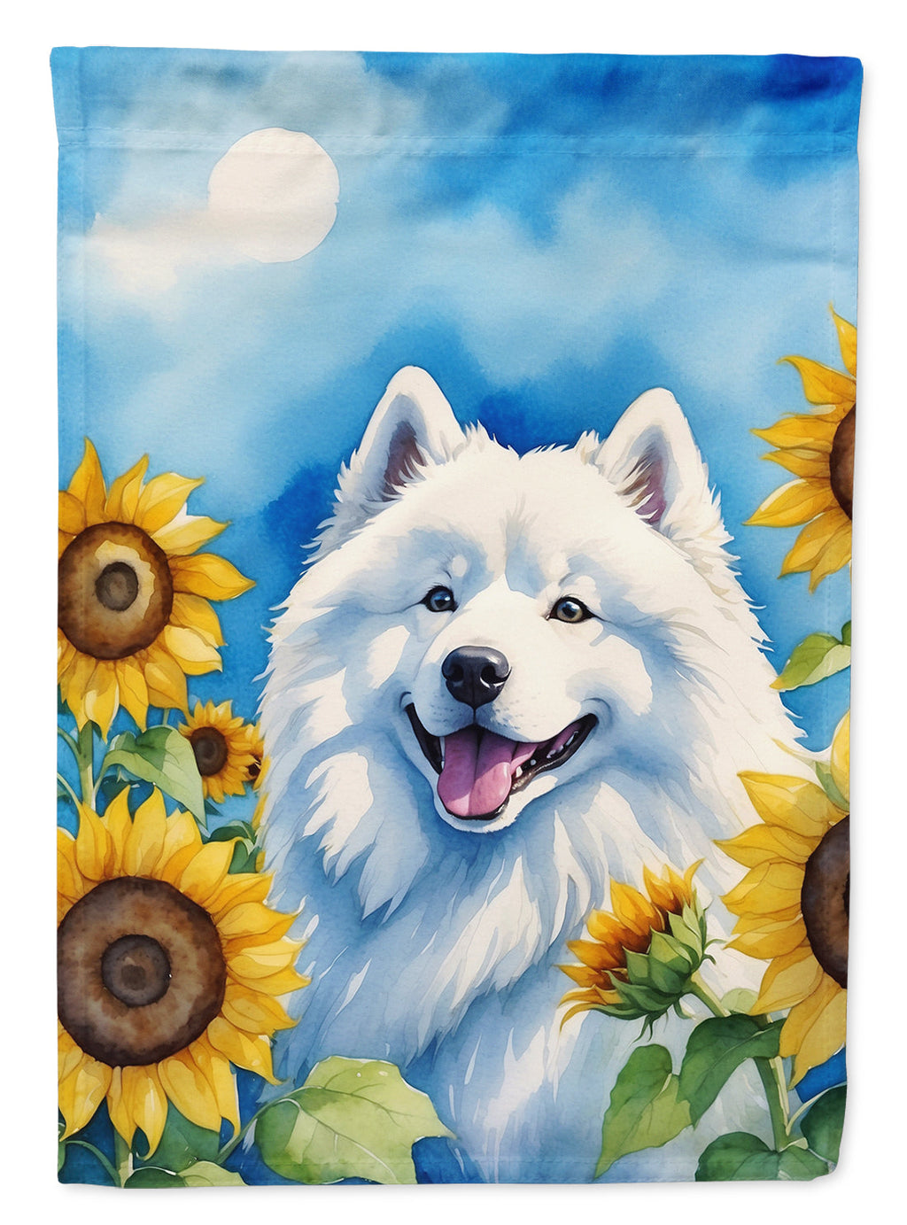 Samoyed in Sunflowers House Flag 28x40 Porch Sleeve Pole Decorative Outside Yard Banner Artwork Wall Hanging, Polyester