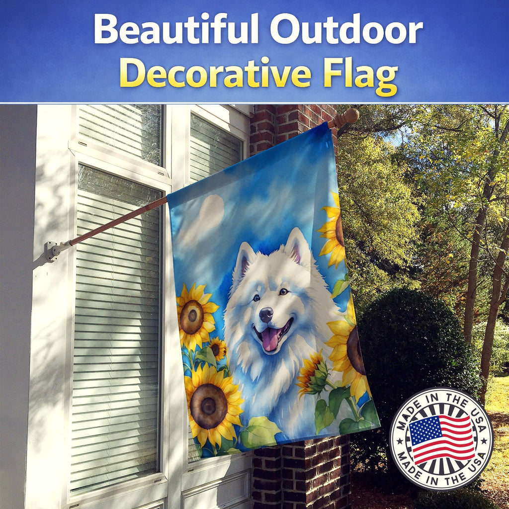 Samoyed in Sunflowers House Flag 28x40 Porch Sleeve Pole Decorative Outside Yard Banner Artwork Wall Hanging, Polyester