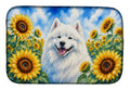 Samoyed in Sunflowers Dish Drying Mat Absorbent Dish Drying Mat Pad for Kitchen Counter Dish Drainer Mat for Countertop, 14 x 21", Multicolor