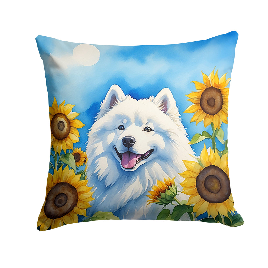 Samoyed in Sunflowers Decorative Throw Pillow 18x18 Indoor Outdoor Accent Cushion, Fabric Cover with Insert for Sofa, Bed, Porch & Living Room
