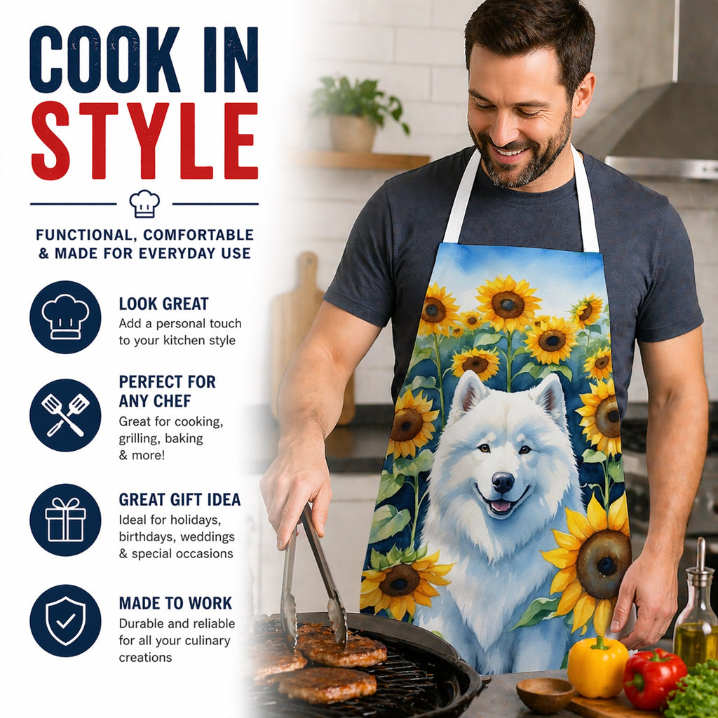 Samoyed in Sunflowers Apron Cooking Kitchen Server Baking Crafts Gardening for Adult Women Men, Unisex, Large, Multicolor
