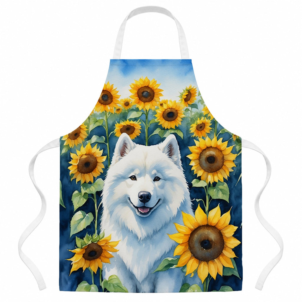 Samoyed in Sunflowers Apron Cooking Kitchen Server Baking Crafts Gardening for Adult Women Men, Unisex, Large, Multicolor
