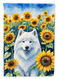 Samoyed in Sunflowers House Flag 28x40 Porch Sleeve Pole Decorative Outside Yard Banner Artwork Wall Hanging, Polyester