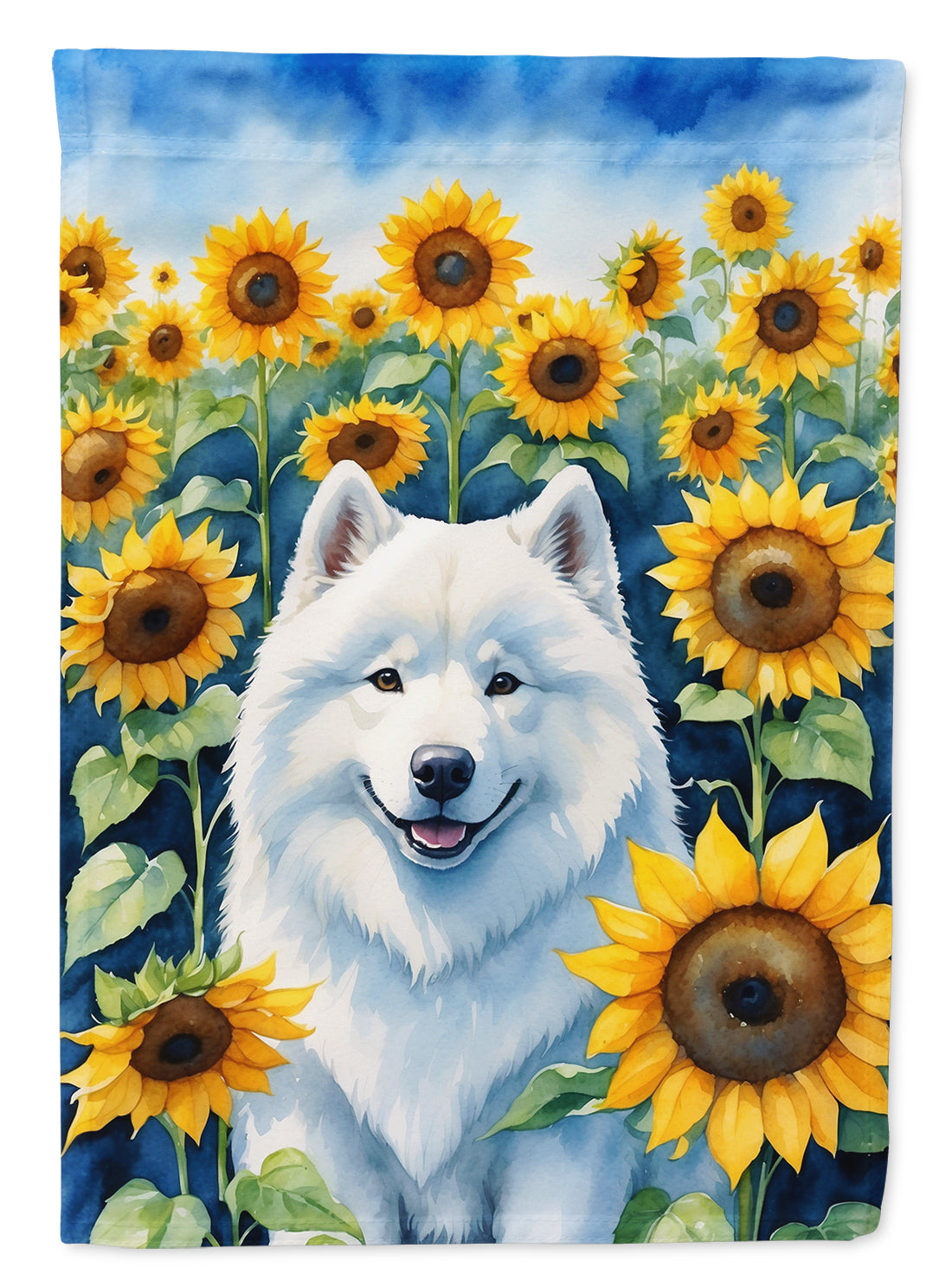 Samoyed in Sunflowers House Flag 28x40 Porch Sleeve Pole Decorative Outside Yard Banner Artwork Wall Hanging, Polyester