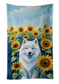 Samoyed in Sunflowers Kitchen Towel Velour Plush Front and Cotton Loop Back Machine Washable