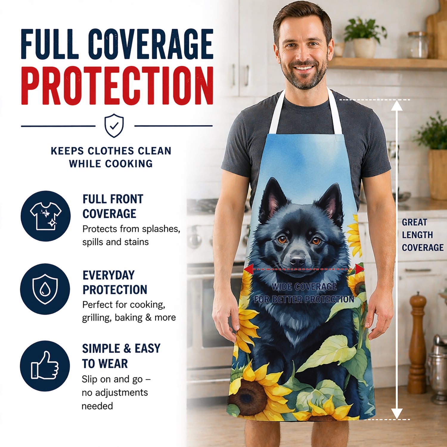 Schipperke in Sunflowers Apron Cooking Kitchen Server Baking Crafts Gardening for Adult Women Men, Unisex, Large, Multicolor