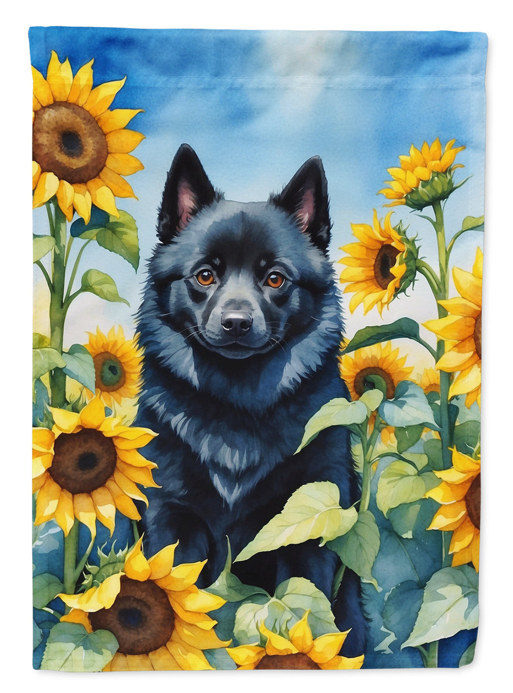 Schipperke in Sunflowers House Flag 28x40 Porch Sleeve Pole Decorative Outside Yard Banner Artwork Wall Hanging, Polyester