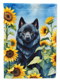 Schipperke in Sunflowers House Flag 28x40 Porch Sleeve Pole Decorative Outside Yard Banner Artwork Wall Hanging, Polyester