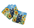 Schipperke in Sunflowers Foam Coasters Set of 4 Cup Coasters for Indoor Outdoor, Tabletop Protection, Anti Slip, Mouse pad Material