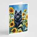 Schipperke in Sunflowers Greeting Cards Pack of 8 Blank Cards with Envelopes Whimsical A7 Size 5x7