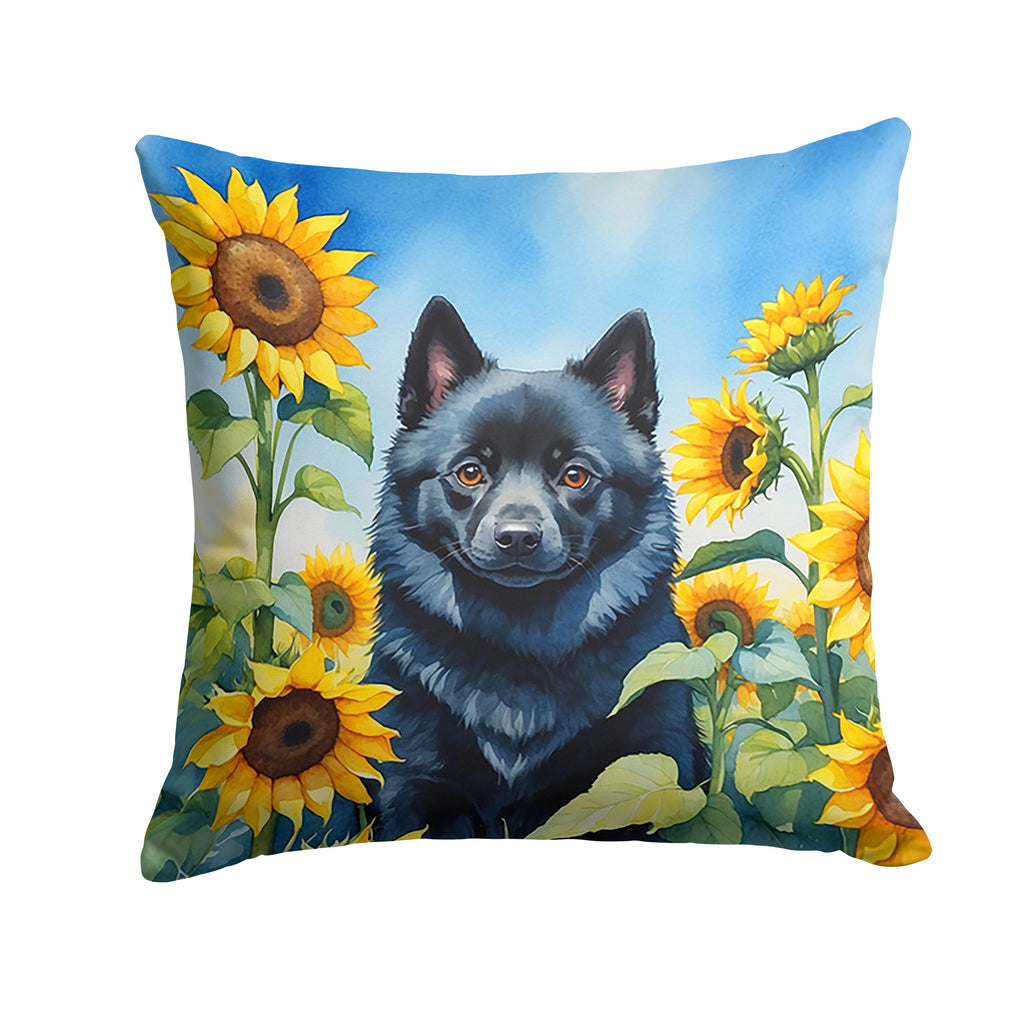 Schipperke in Sunflowers Decorative Throw Pillow 14x14 Indoor Outdoor Accent Cushion, Fabric Cover with Insert for Sofa, Bed, Porch & Living Room