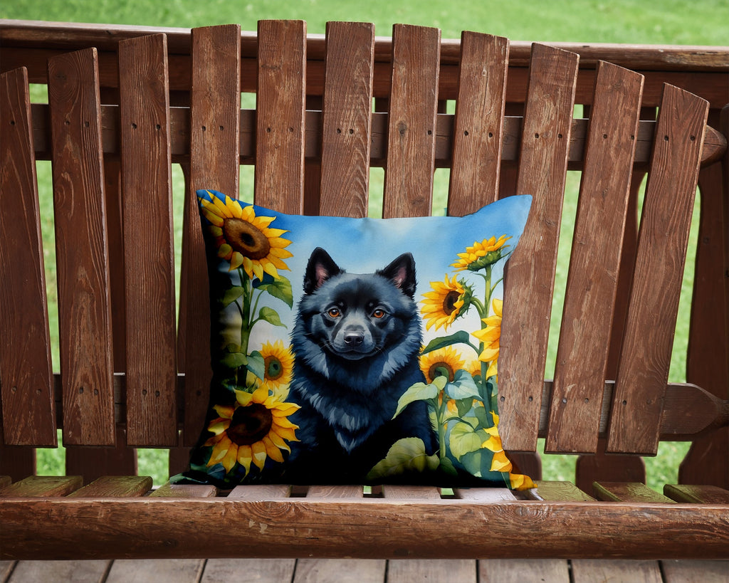 Schipperke in Sunflowers Decorative Throw Pillow 14x14 Indoor Outdoor Accent Cushion, Fabric Cover with Insert for Sofa, Bed, Porch & Living Room