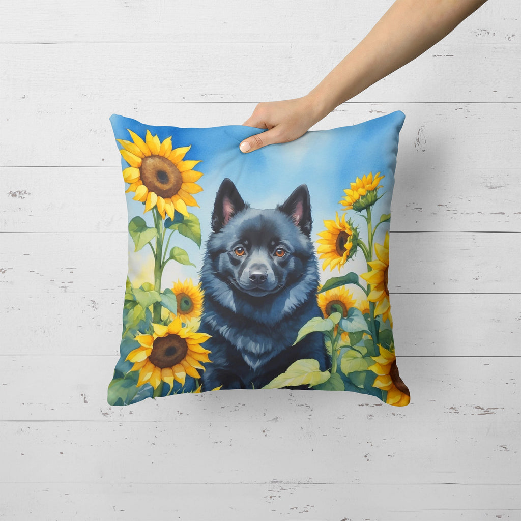 Schipperke in Sunflowers Decorative Throw Pillow 18x18 Indoor Outdoor Accent Cushion, Fabric Cover with Insert for Sofa, Bed, Porch & Living Room