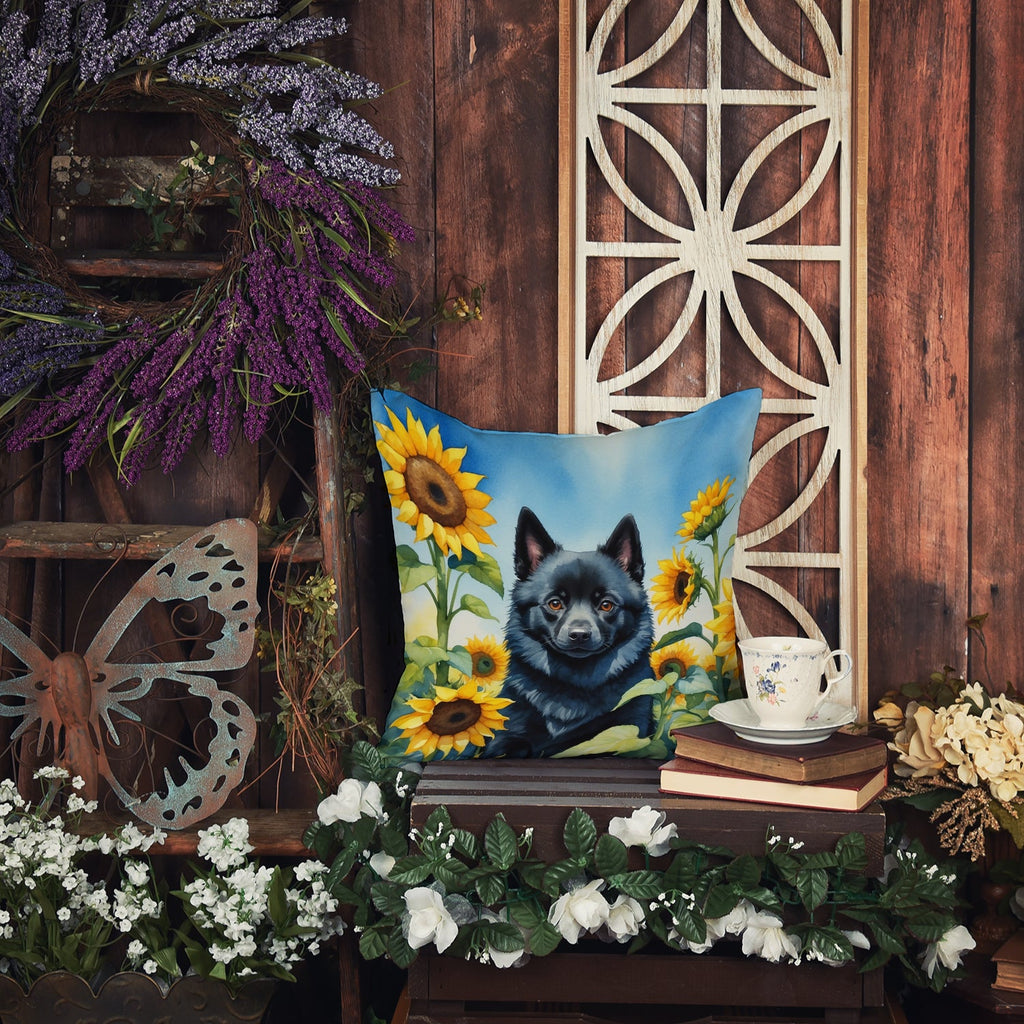 Schipperke in Sunflowers Decorative Throw Pillow 18x18 Indoor Outdoor Accent Cushion, Fabric Cover with Insert for Sofa, Bed, Porch & Living Room