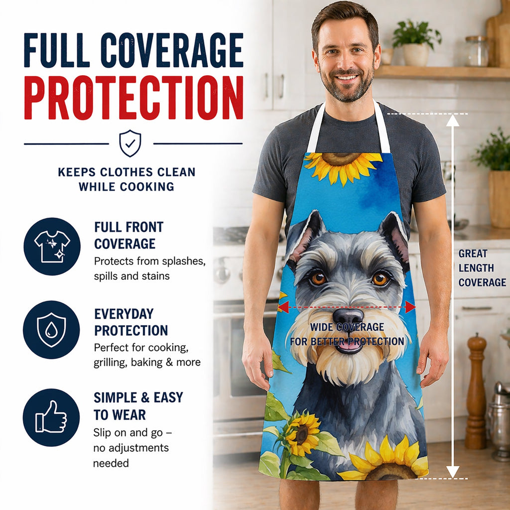 Schnauzer in Sunflowers Apron Cooking Kitchen Server Baking Crafts Gardening for Adult Women Men, Unisex, Large, Multicolor