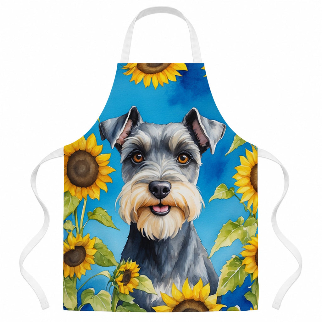 Schnauzer in Sunflowers Apron Cooking Kitchen Server Baking Crafts Gardening for Adult Women Men, Unisex, Large, Multicolor