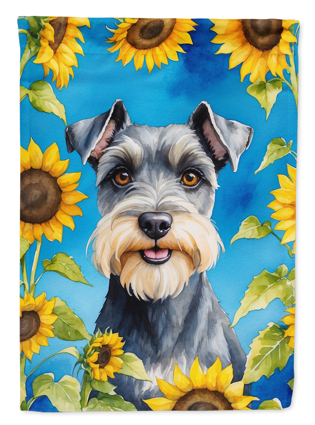 Schnauzer in Sunflowers House Flag 28x40 Porch Sleeve Pole Decorative Outside Yard Banner Artwork Wall Hanging, Polyester
