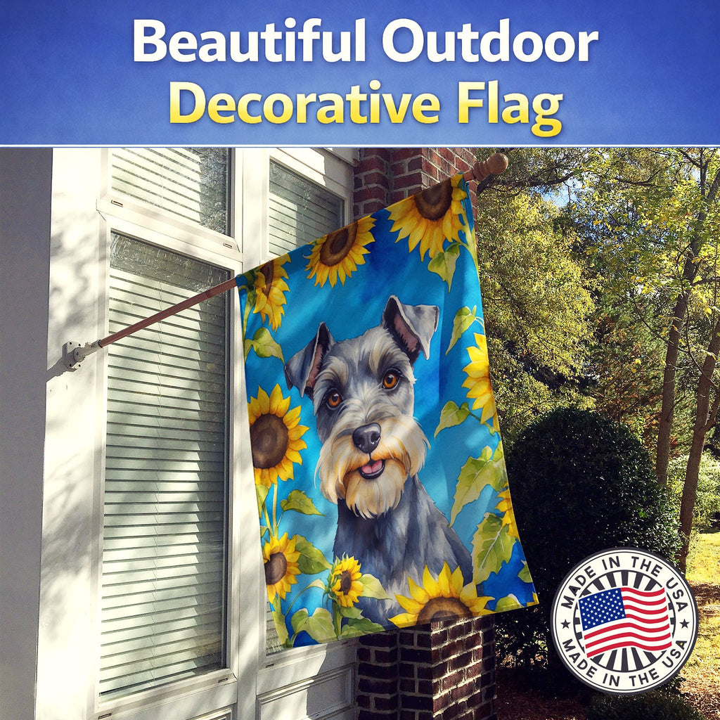 Schnauzer in Sunflowers House Flag 28x40 Porch Sleeve Pole Decorative Outside Yard Banner Artwork Wall Hanging, Polyester