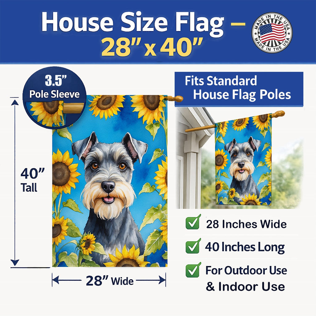 Schnauzer in Sunflowers House Flag 28x40 Porch Sleeve Pole Decorative Outside Yard Banner Artwork Wall Hanging, Polyester