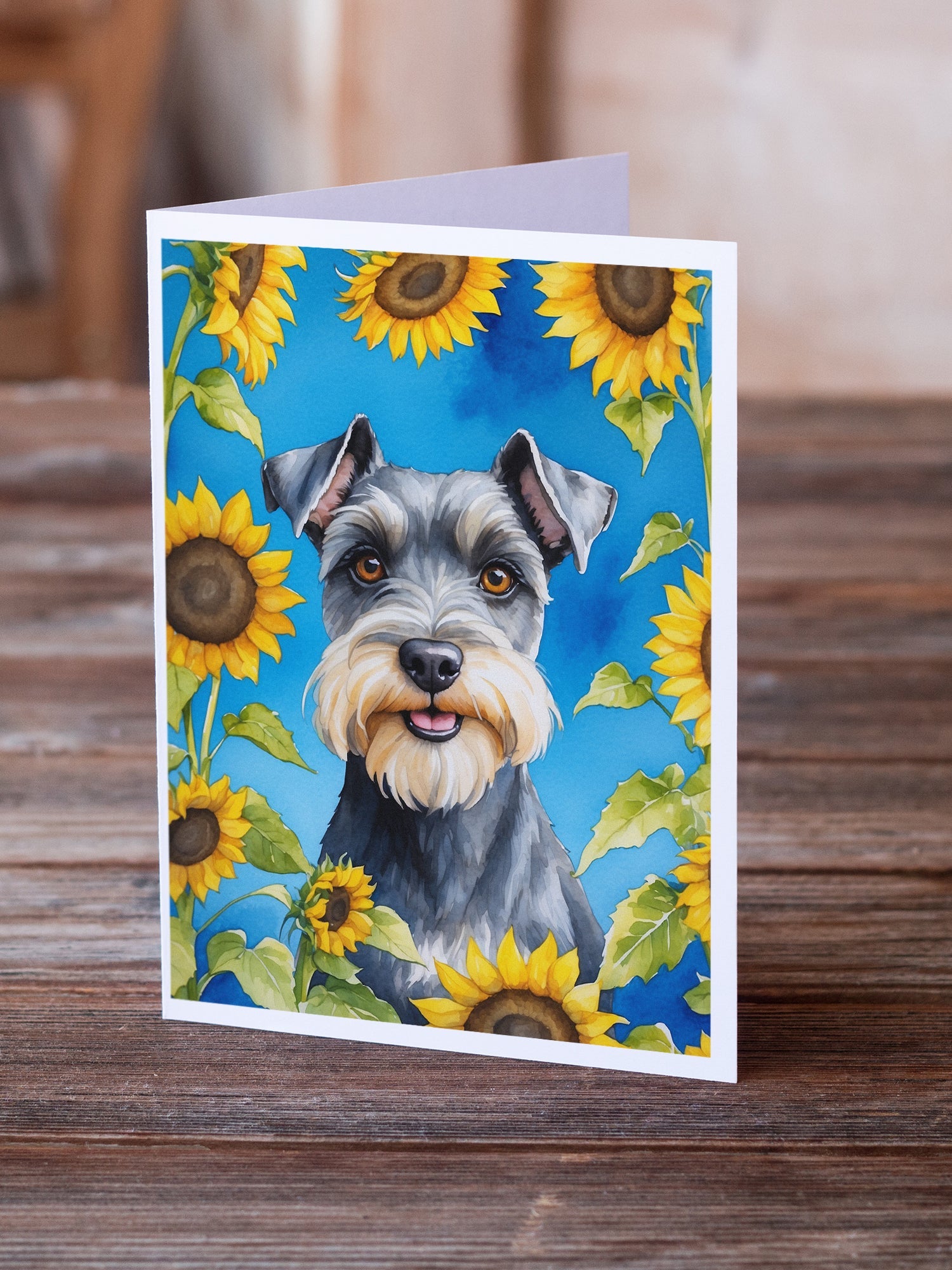 Schnauzer in Sunflowers Greeting Cards Pack of 8 Blank Cards with Envelopes Whimsical A7 Size 5x7