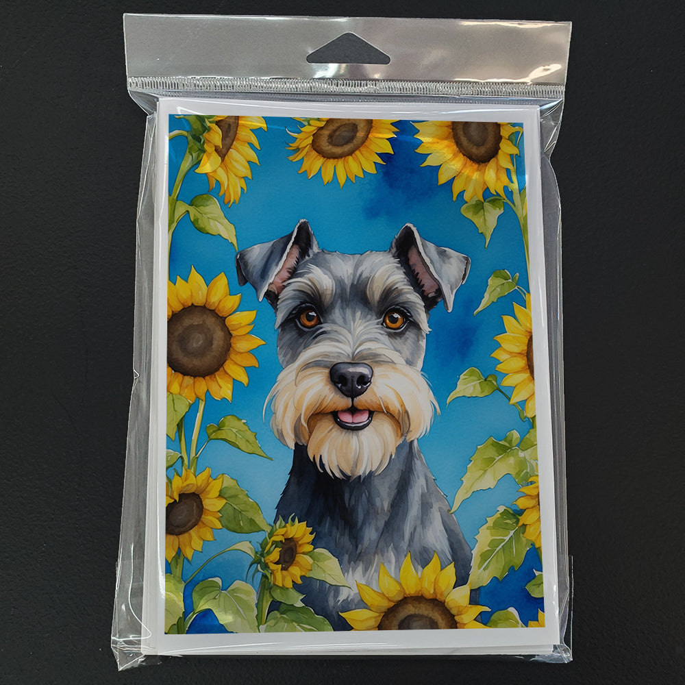 Schnauzer in Sunflowers Greeting Cards Pack of 8 Blank Cards with Envelopes Whimsical A7 Size 5x7