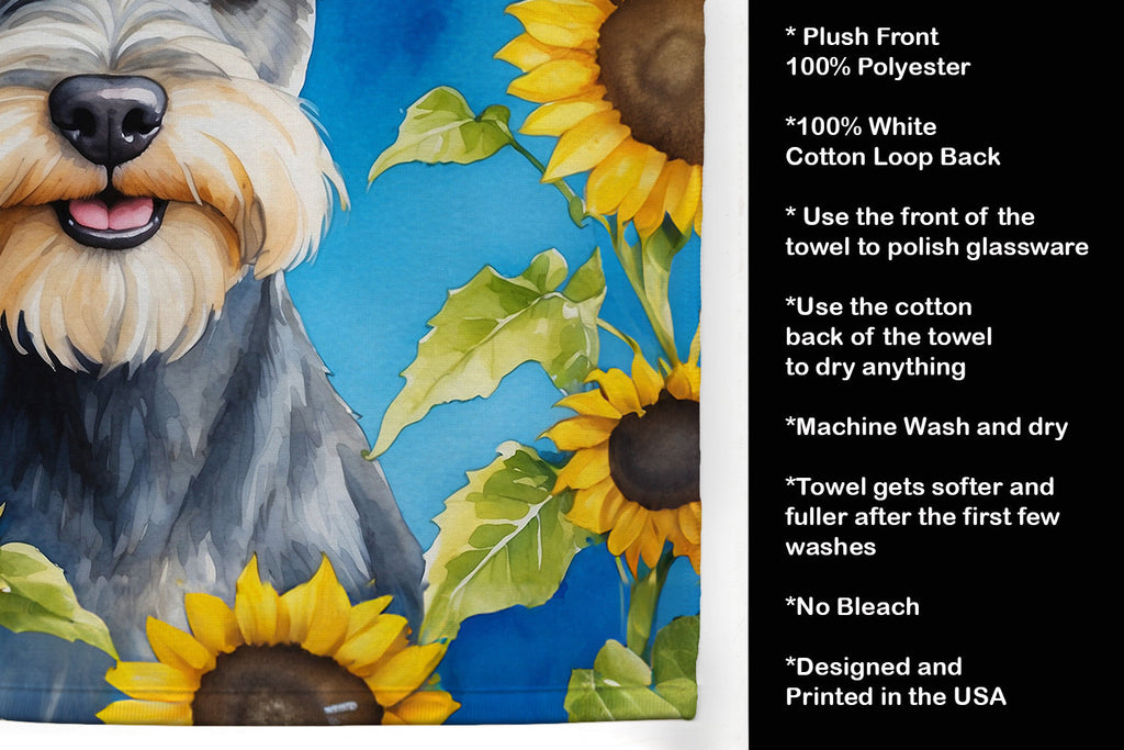 Schnauzer in Sunflowers Kitchen Towel Velour Plush Front and Cotton Loop Back Machine Washable
