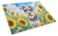 Schnauzer in Sunflowers Cutting Board Tempered Glass Kitchen Cutting Surface, Heat Resistant Chopping Board with Non-Slip Feet, Decorative Food Prep & Serving