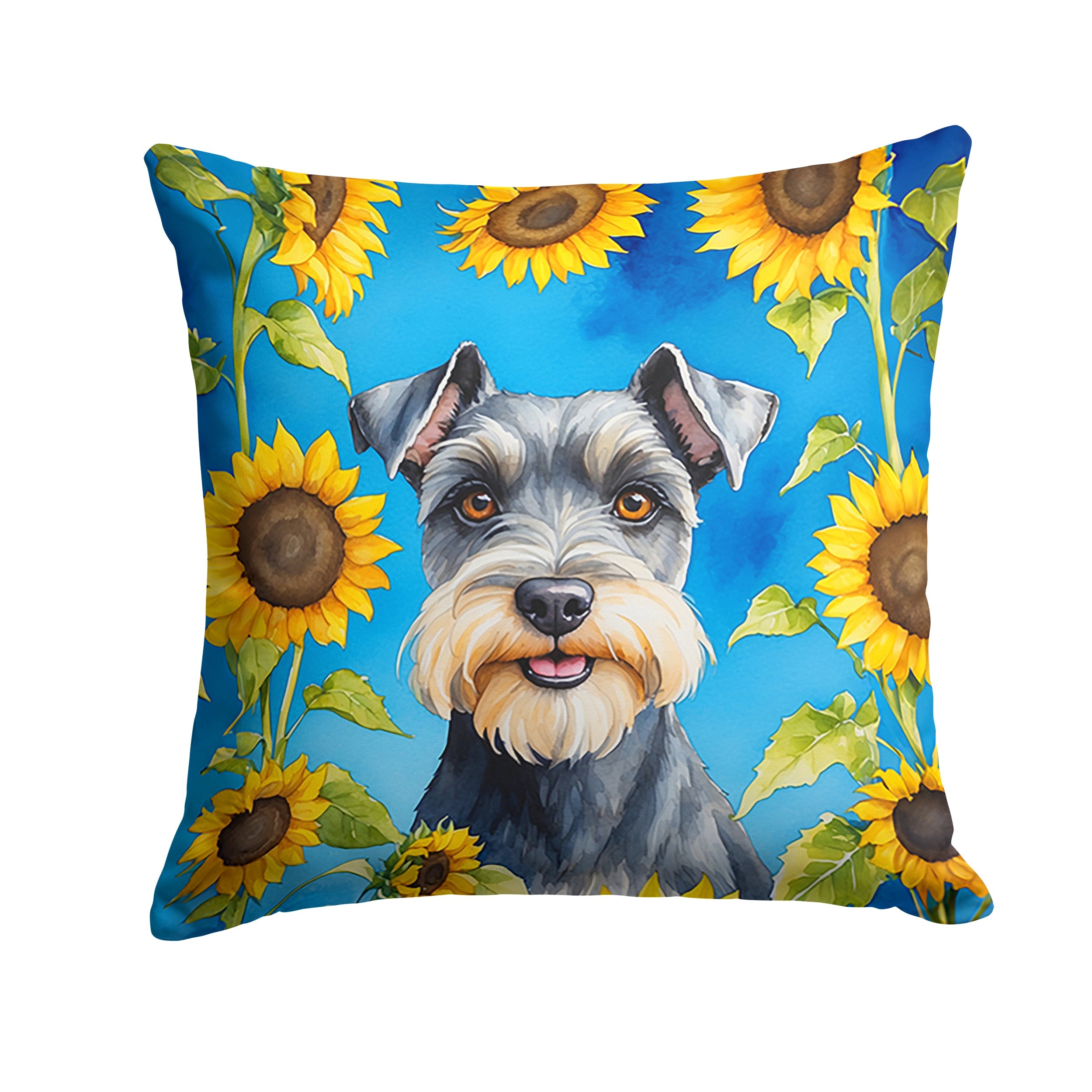 Schnauzer in Sunflowers Decorative Throw Pillow 18x18 Indoor Outdoor Accent Cushion, Fabric Cover with Insert for Sofa, Bed, Porch & Living Room