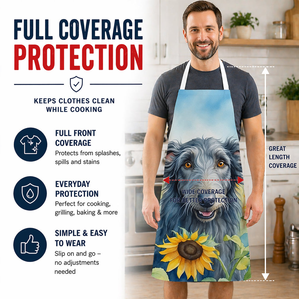 Scottish Deerhound in Sunflowers Apron Cooking Kitchen Server Baking Crafts Gardening for Adult Women Men, Unisex, Large, Multicolor