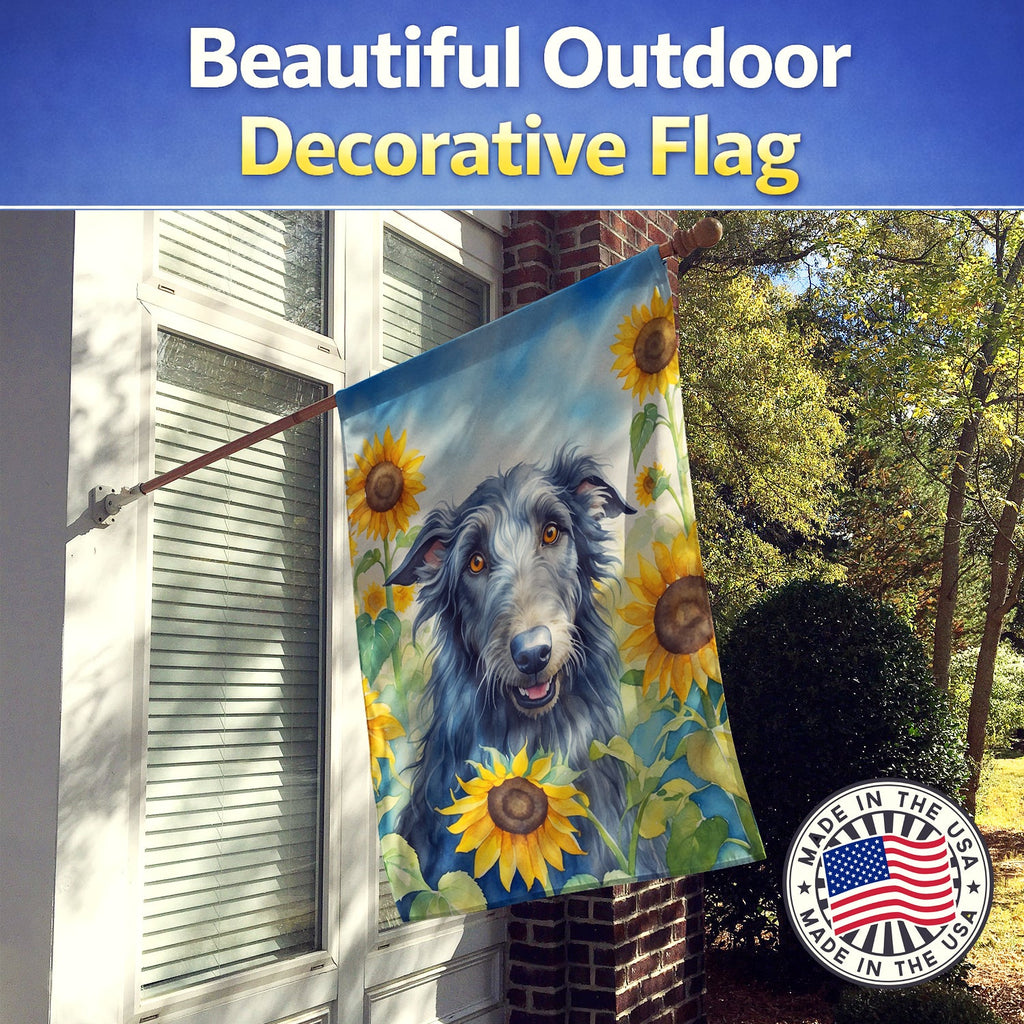 Scottish Deerhound in Sunflowers House Flag 28x40 Porch Sleeve Pole Decorative Outside Yard Banner Artwork Wall Hanging, Polyester