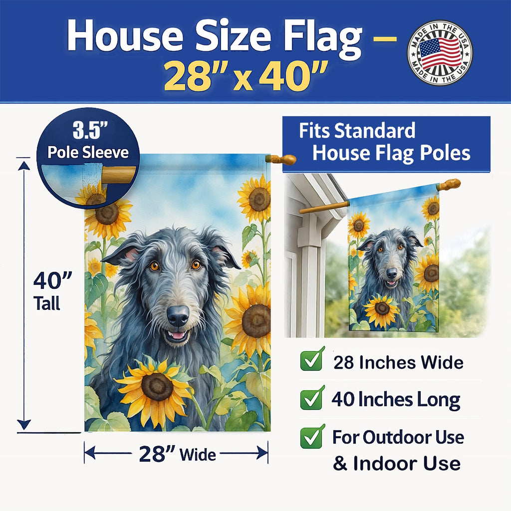 Scottish Deerhound in Sunflowers House Flag 28x40 Porch Sleeve Pole Decorative Outside Yard Banner Artwork Wall Hanging, Polyester
