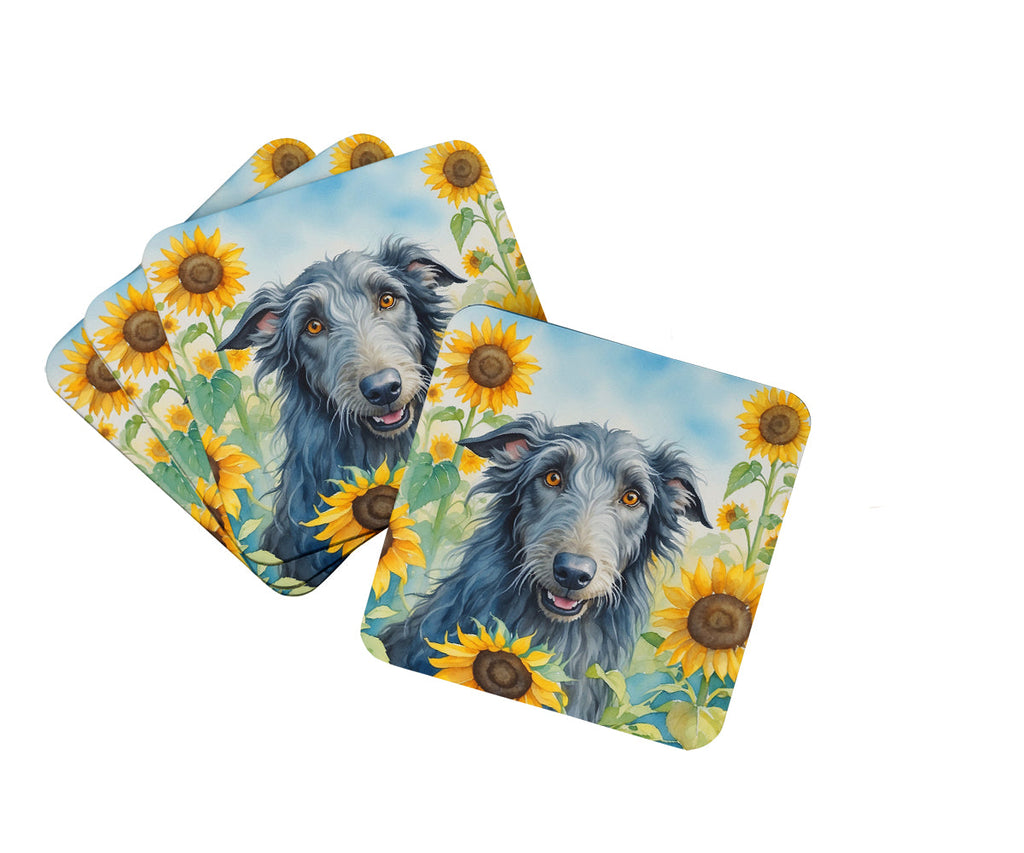 Scottish Deerhound in Sunflowers Foam Coasters Set of 4 Cup Coasters for Indoor Outdoor, Tabletop Protection, Anti Slip, Mouse pad Material