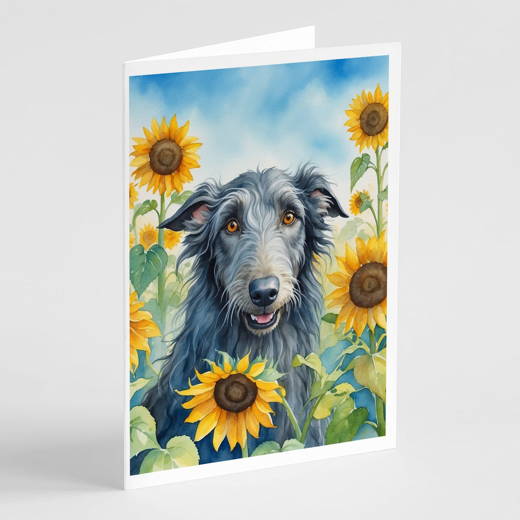 Scottish Deerhound in Sunflowers Greeting Cards Pack of 8 Blank Cards with Envelopes Whimsical A7 Size 5x7
