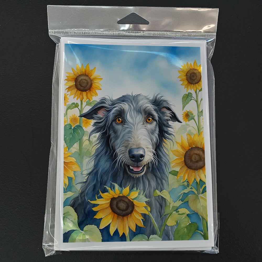 Scottish Deerhound in Sunflowers Greeting Cards Pack of 8 Blank Cards with Envelopes Whimsical A7 Size 5x7