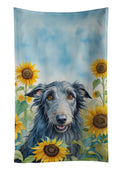 Scottish Deerhound in Sunflowers Kitchen Towel Velour Plush Front and Cotton Loop Back Machine Washable