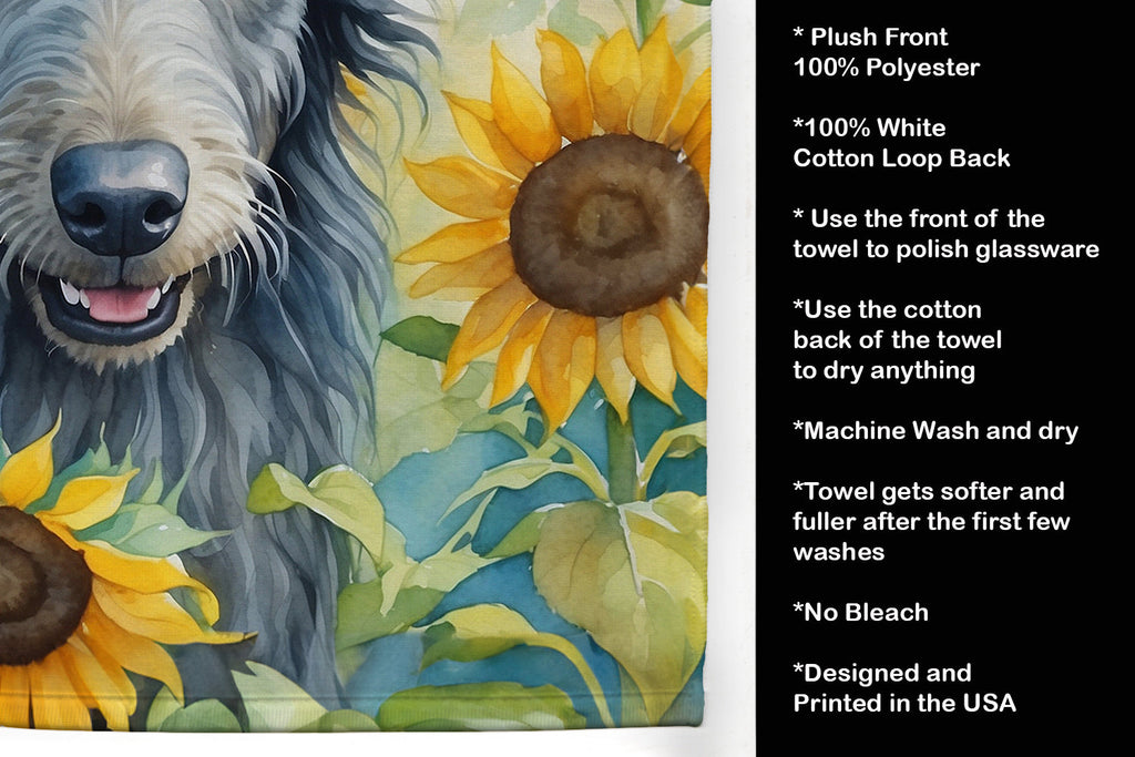 Scottish Deerhound in Sunflowers Kitchen Towel Velour Plush Front and Cotton Loop Back Machine Washable