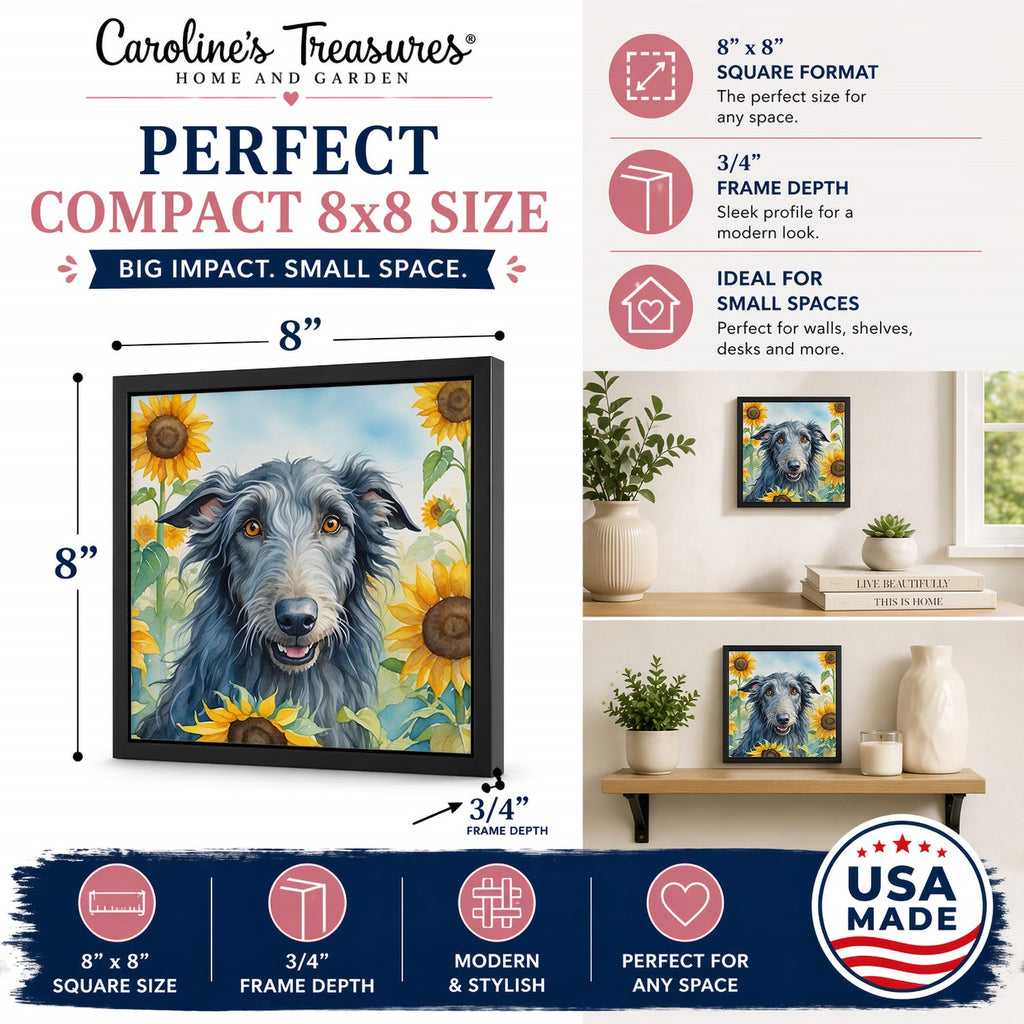 Scottish Deerhound in Sunflowers Framed Metal Print Bathroom, Kitchen, Office, Home Decor Wall Art Ready to Hang, Square, 8X8