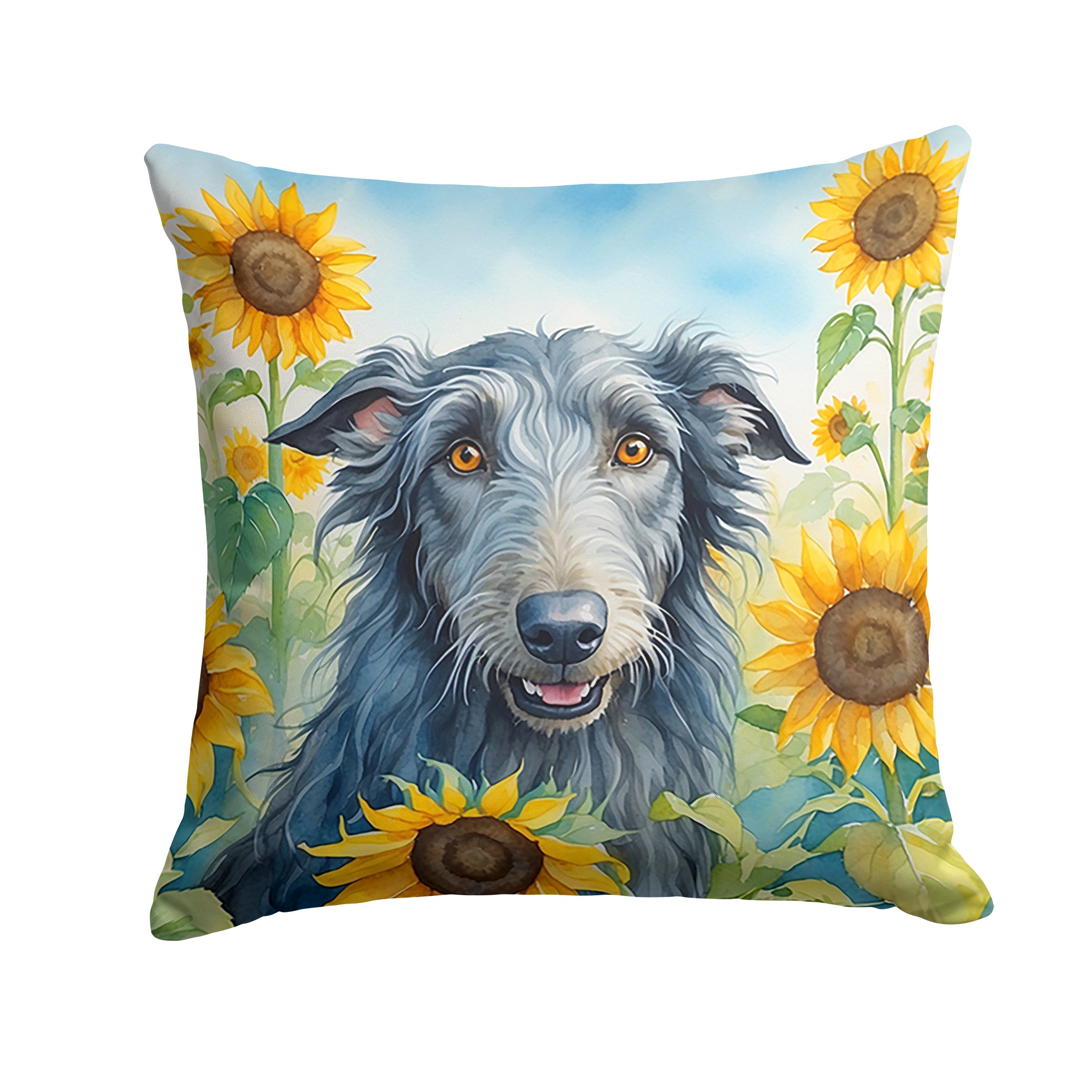 Scottish Deerhound in Sunflowers Decorative Throw Pillow 14x14 Indoor Outdoor Accent Cushion, Fabric Cover with Insert for Sofa, Bed, Porch & Living Room