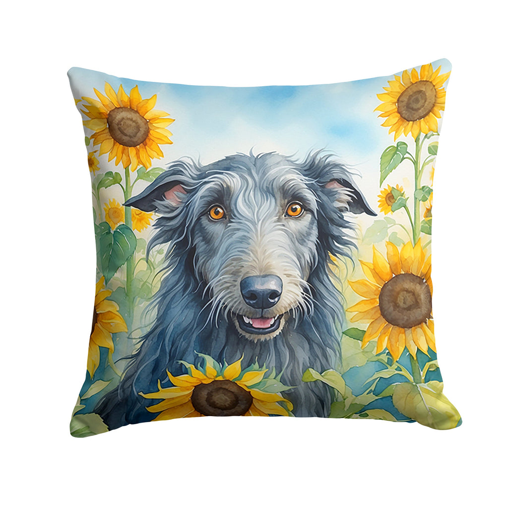 Scottish Deerhound in Sunflowers Decorative Throw Pillow 18x18 Indoor Outdoor Accent Cushion, Fabric Cover with Insert for Sofa, Bed, Porch & Living Room