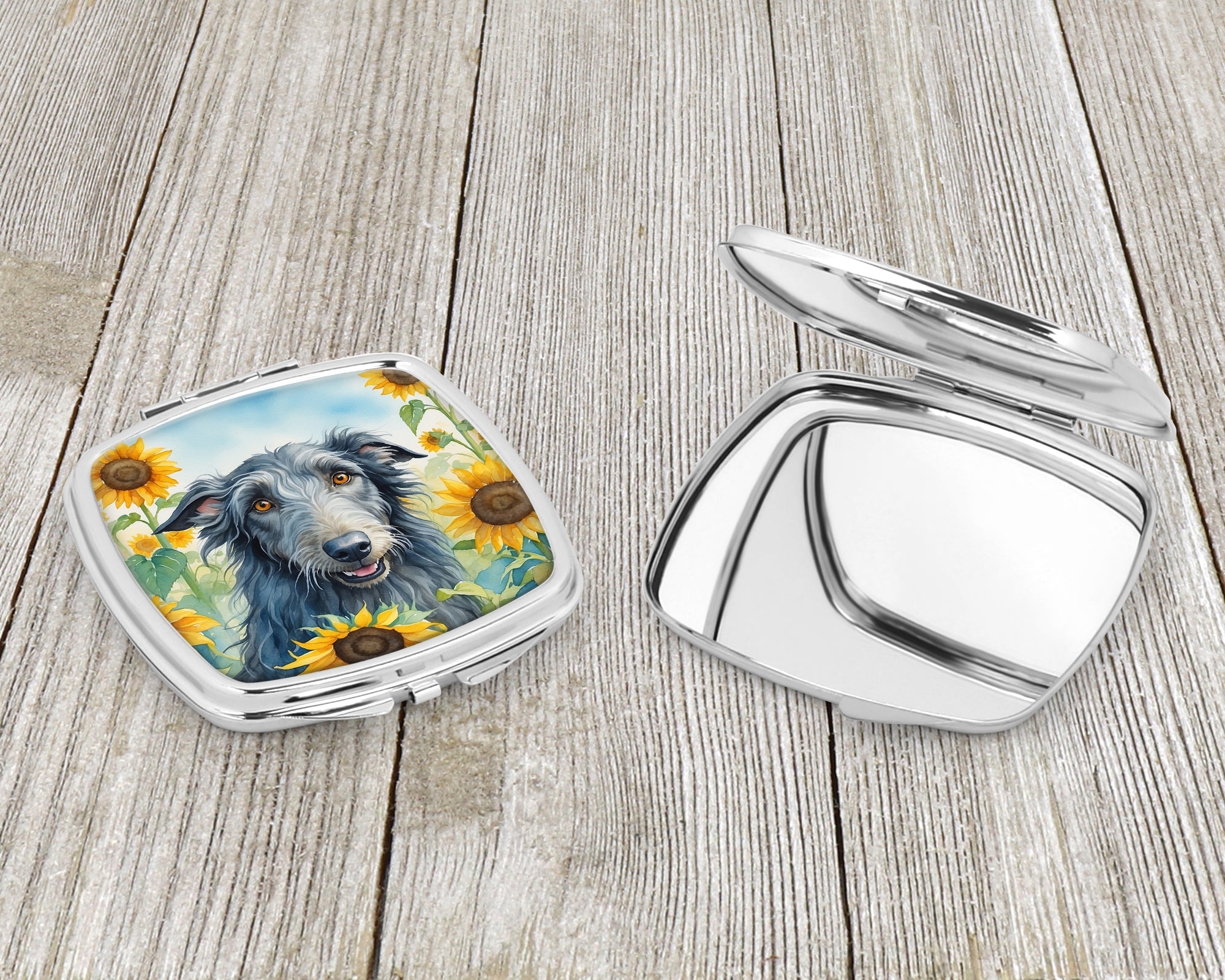 Scottish Deerhound in Sunflowers Compact Mirror Decorative Travel Makeup Mirror for Women Girls Gifts Pocket Makeup Mirror Folding Handheld