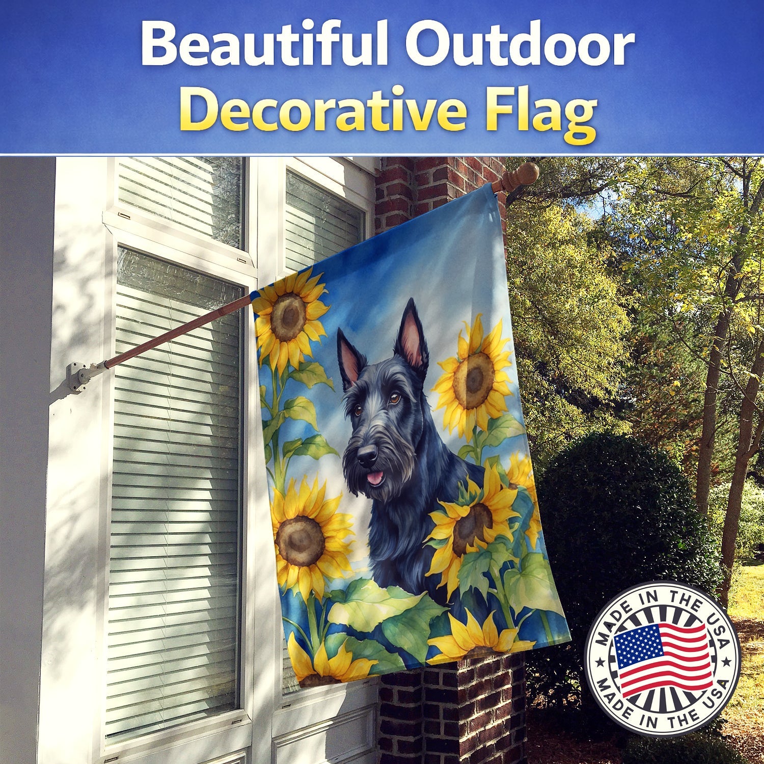 Scottish Terrier in Sunflowers House Flag 28x40 Porch Sleeve Pole Decorative Outside Yard Banner Artwork Wall Hanging, Polyester