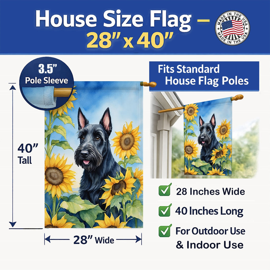 Scottish Terrier in Sunflowers House Flag 28x40 Porch Sleeve Pole Decorative Outside Yard Banner Artwork Wall Hanging, Polyester