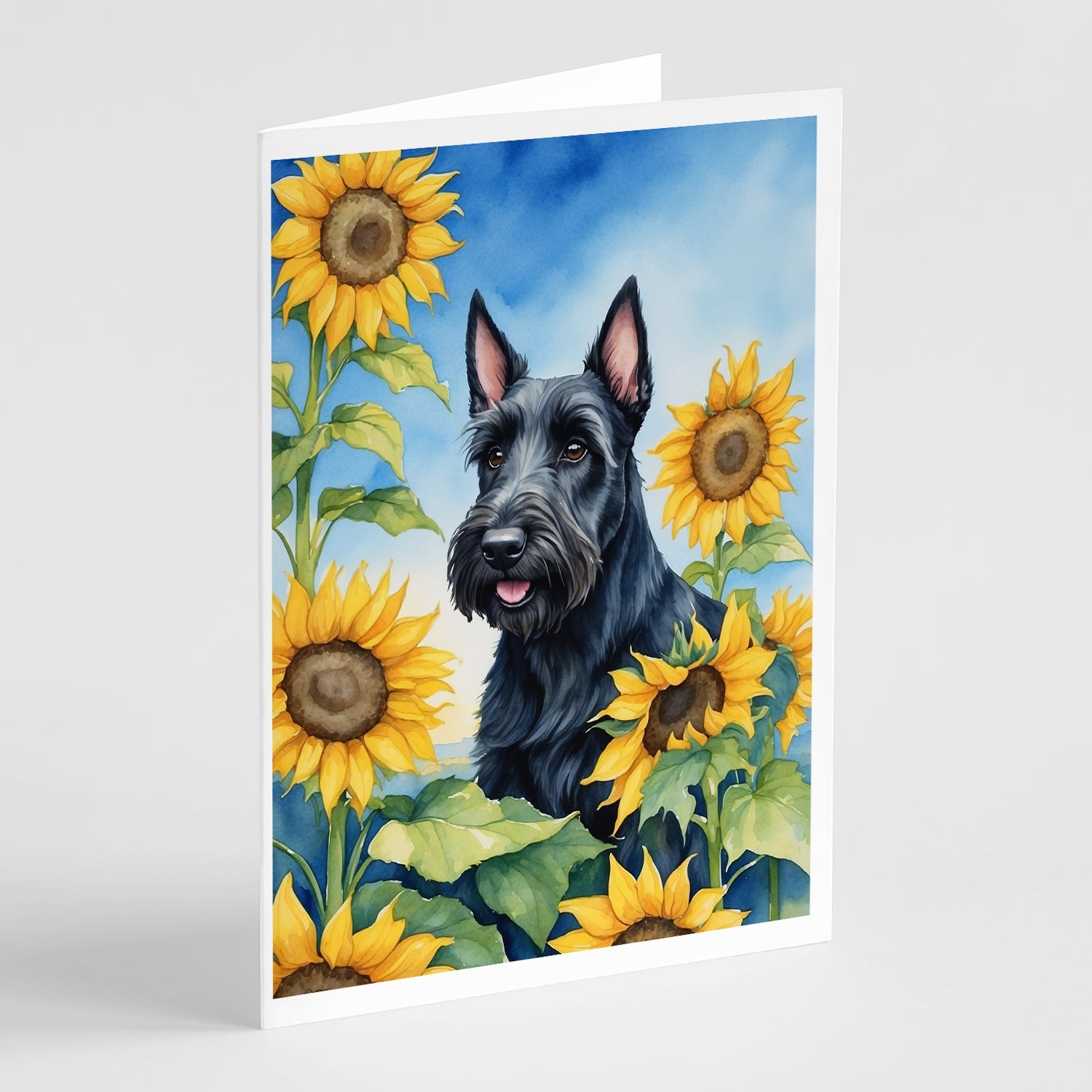 Scottish Terrier in Sunflowers Greeting Cards Pack of 8 Blank Cards with Envelopes Whimsical A7 Size 5x7