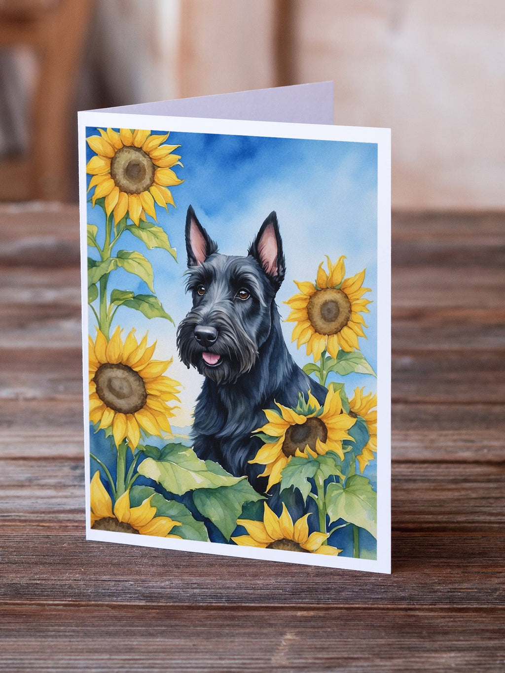 Scottish Terrier in Sunflowers Greeting Cards Pack of 8 Blank Cards with Envelopes Whimsical A7 Size 5x7