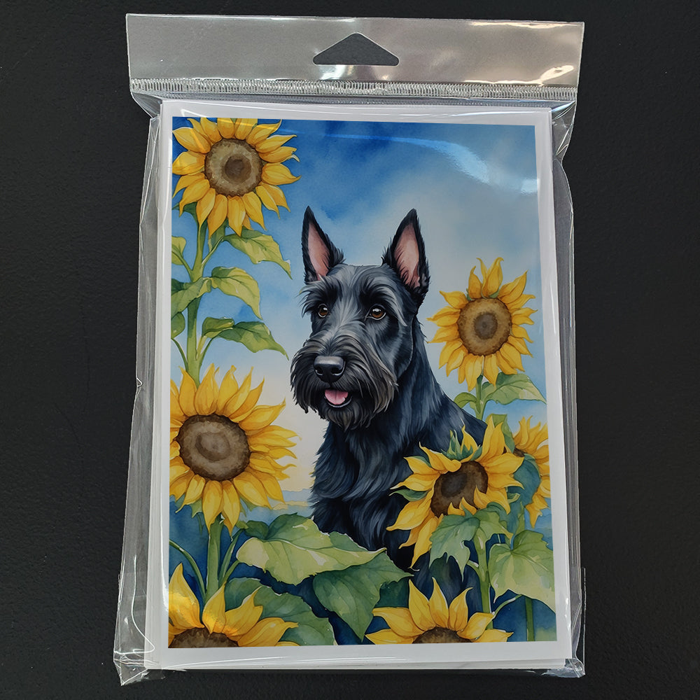 Scottish Terrier in Sunflowers Greeting Cards Pack of 8 Blank Cards with Envelopes Whimsical A7 Size 5x7
