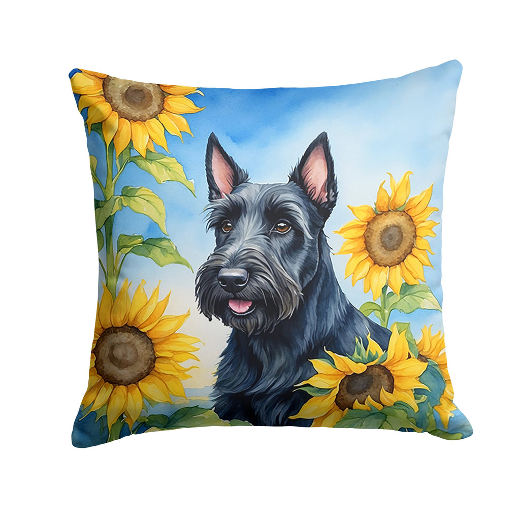 Scottish Terrier in Sunflowers Decorative Throw Pillow 14x14 Indoor Outdoor Accent Cushion, Fabric Cover with Insert for Sofa, Bed, Porch & Living Room